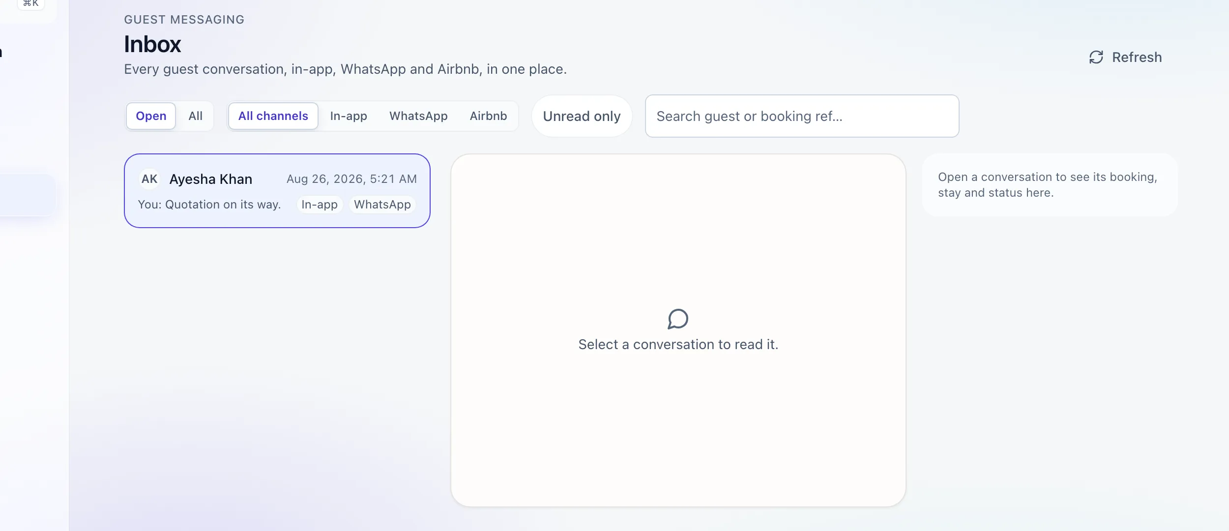 The unified inbox with WhatsApp and Airbnb conversations