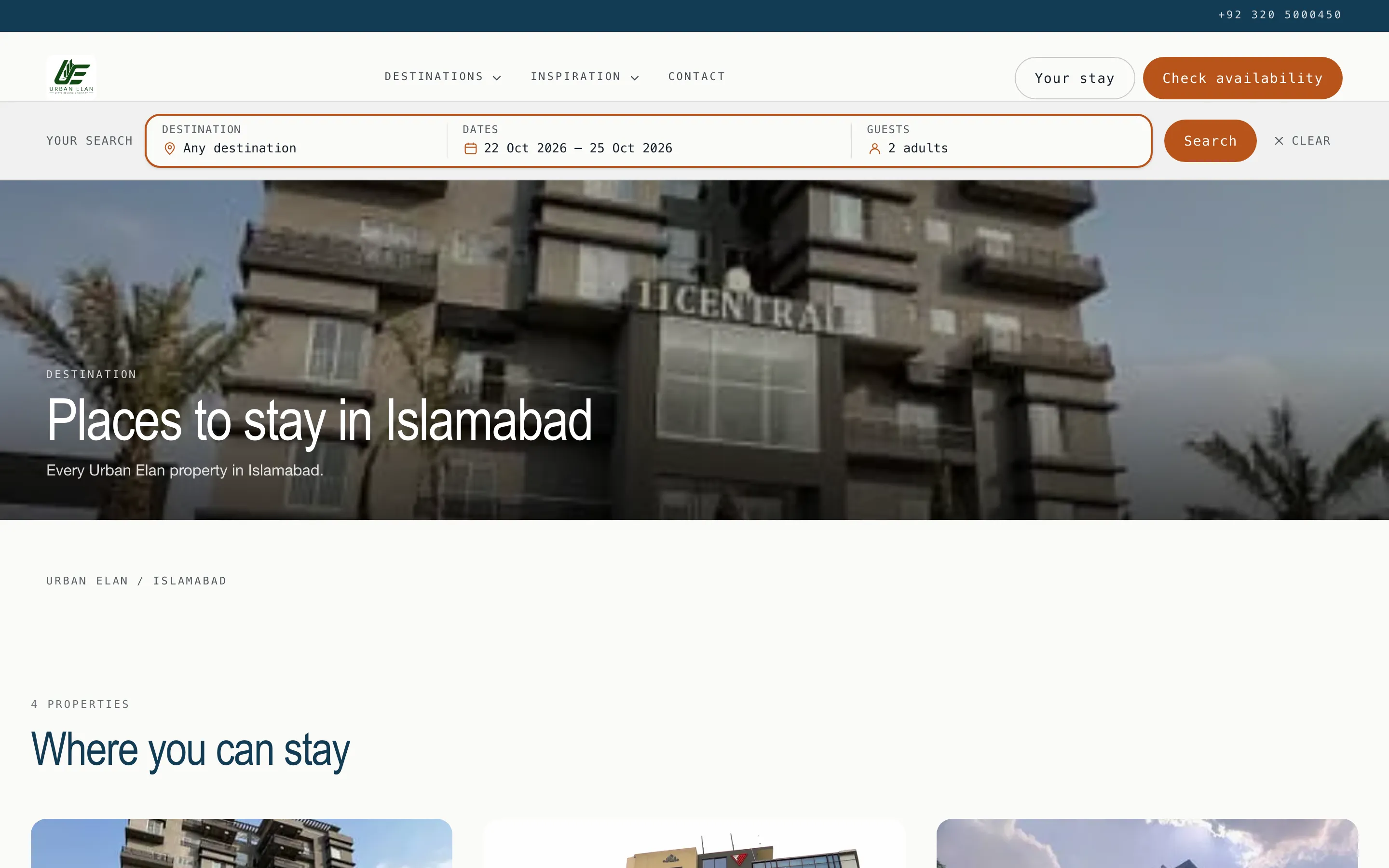 A city landing page listing every property in that city