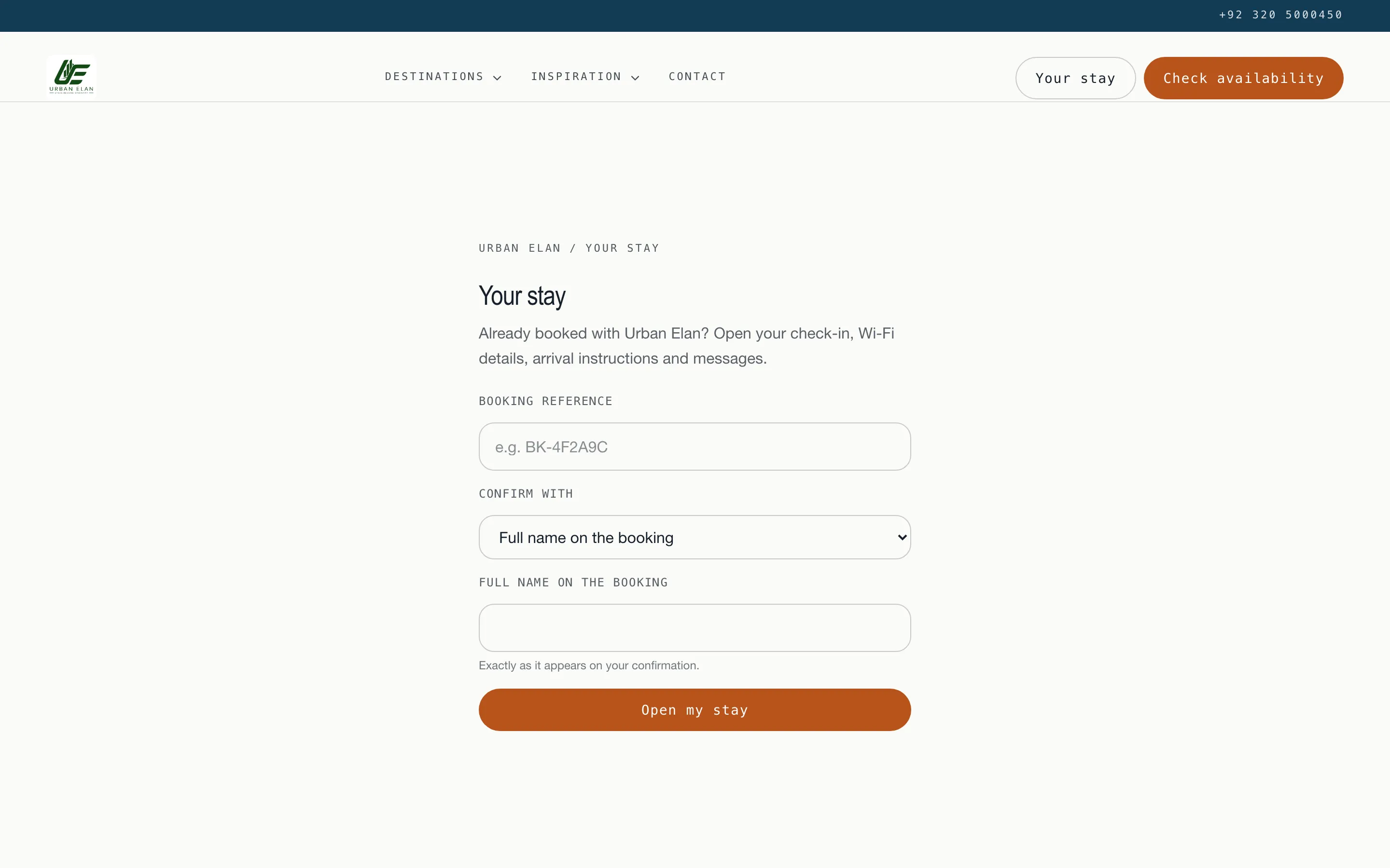 The guest app front door on a live booking site